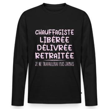 Chauffagiste célèbre sa retraite avec humour - T-shirt manches longues Premium bio Homme - noir - Devant - Nico (187cm)