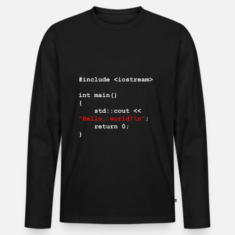 Hello World C++ Entwickler Programm Geschenk - Männer Premium Bio Langarmshirt - Schwarz