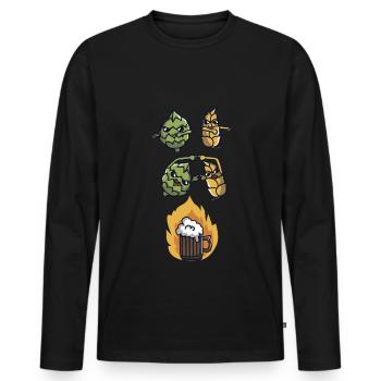 Houblon et fusion de blé à la bière - T-shirt manches longues Premium bio Homme - noir - Devant - Nico (187cm)