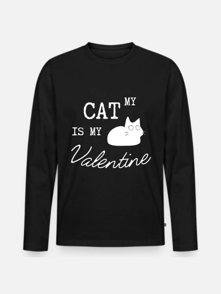 Mon chat est mon Valentin - T-shirt manches longues Premium bio Homme - noir
