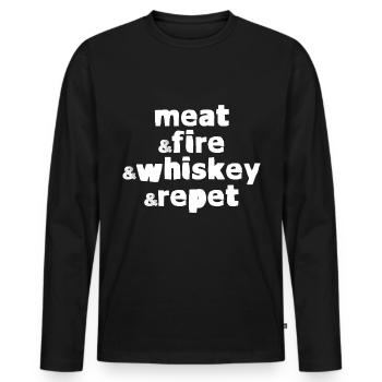 Meat And Fire And Whiskey And Repeat 4 - Men's Premium Organic Long Sleeve Shirt - black - Front - Nico (187cm)