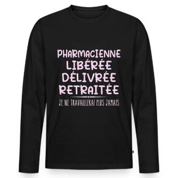 Pharmacienne célèbre sa retraite avec humour - T-shirt manches longues Premium bio Homme - noir - Devant - Nico (187cm)