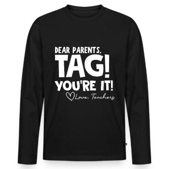 le Dernier jour d'école Drôle Fête des parents - T-shirt manches longues Premium bio Homme - noir - Devant - Nico (187cm)