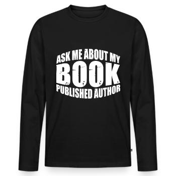 Posez-moi des questions sur mon livre, publié Auteur 4 - T-shirt manches longues Premium bio Homme - noir - Devant - Nico (187cm)