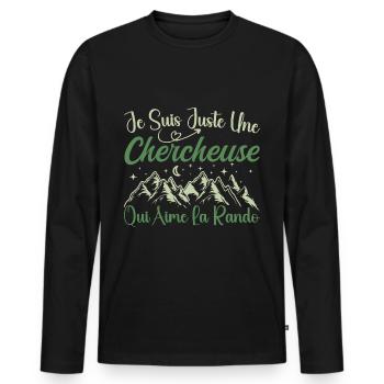 Chercheuse aventurier passionnée de Randonnée - T-shirt manches longues Premium bio Homme - noir - Devant - Nico (187cm)