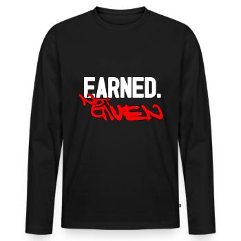 Earned not given - Men's Premium Organic Long Sleeve Shirt - black - Front - Nico (187cm)