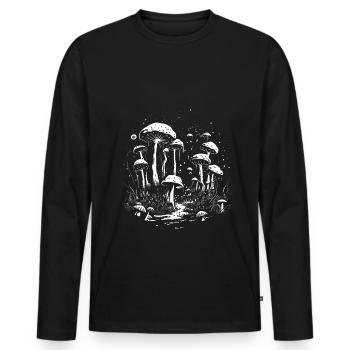 Cool Mushroom Fungi Artwork as Sketch - Men's Premium Organic Long Sleeve Shirt - black - Front - Nico (187cm)