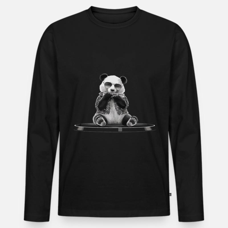 Panda Harmonica Playing Gift - Men's Premium Organic Long Sleeve Shirt - black