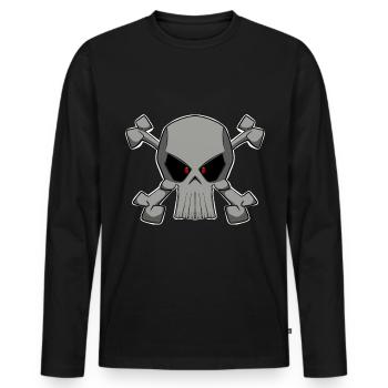 Cooler Totenkopf im Piratenflaggen Stil Shirt - Männer Premium Bio Langarmshirt - Schwarz - Vorne - Nico (187cm)