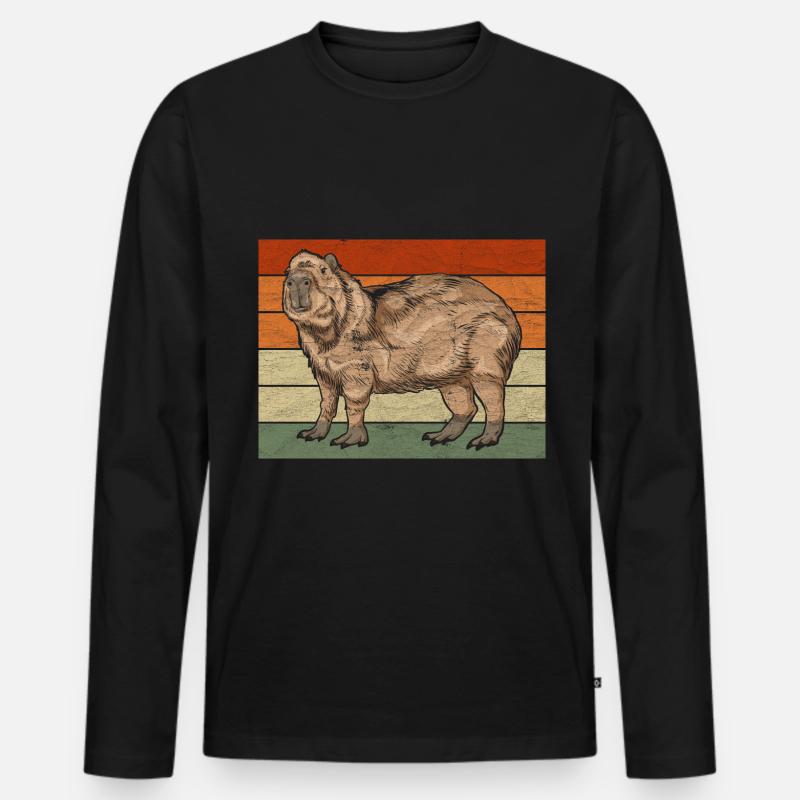 Retro Capybara - Männer Premium Bio Langarmshirt - Schwarz
