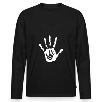 Père et enfant, main dans la main, un amour, une équipe - T-shirt manches longues Premium bio Homme - noir - Devant - Nico (187cm)