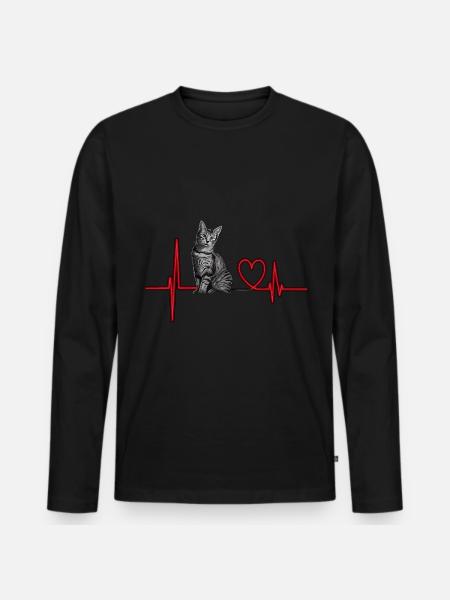 Cats Heartbeat Gift - Men's Premium Organic Long Sleeve Shirt - black