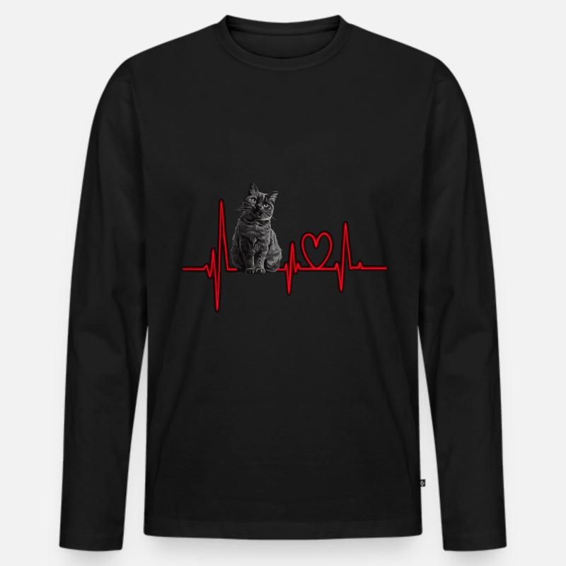 Katzen Herzschlag Geschenk - Männer Premium Bio Langarmshirt - Schwarz