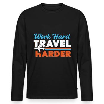 Voyage, Voyage, Vacances, Vacances, Voyage - T-shirt manches longues Premium bio Homme - noir - Devant - Nico (187cm)