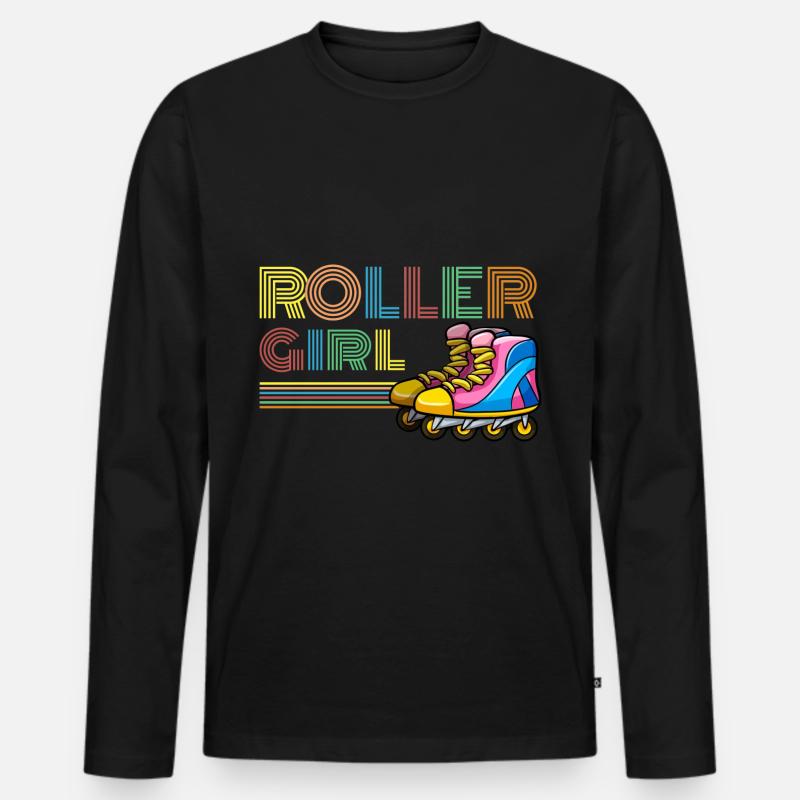 Retro Inline Skater Mädchen Rollschuh - Männer Premium Bio Langarmshirt - Schwarz