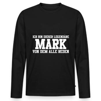 Mark Name Design - Männer Premium Bio Langarmshirt - Schwarz - Vorne - Nico (187cm)