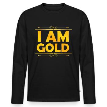 Goldenes I am Gold - Männer Premium Bio Langarmshirt - Schwarz - Vorne - Nico (187cm)