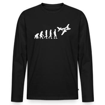 Evolution Flugzeug Flieger Pilot T-Shirt Geschenk - Männer Premium Bio Langarmshirt - Schwarz - Vorne - Nico (187cm)