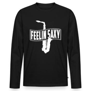 Saxophoniste T-shirt saxophone cadeau joueur - T-shirt manches longues Premium bio Homme - noir - Devant - Nico (187cm)
