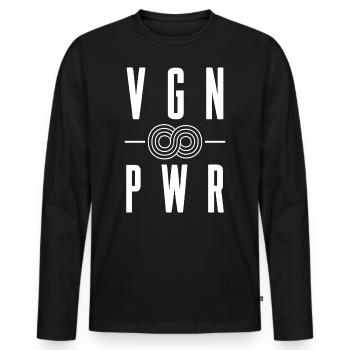 VGN PWR Vegan Power T-Shirt Geschenk Veganer - Männer Premium Bio Langarmshirt - Schwarz - Vorne - Nico (187cm)