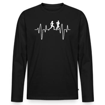 Battements cardiaques rythme cardiaque rythme cardiaque joggeur coureur - T-shirt manches longues Premium bio Homme - noir - Devant - Nico (187cm)