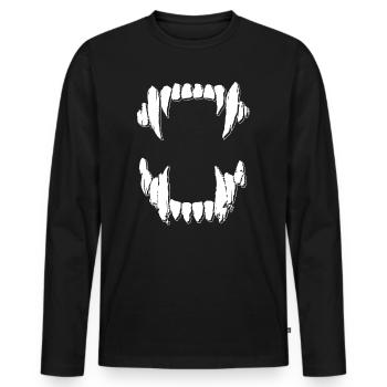 Vampire Teeth Werewolf T-Shirt Gift Halloween - Men's Premium Organic Long Sleeve Shirt - black - Front - Nico (187cm)