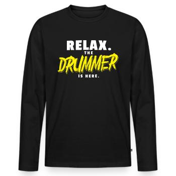 Détendez-vous le batteur est ici T-shirt batteur - T-shirt manches longues Premium bio Homme - noir - Devant - Nico (187cm)