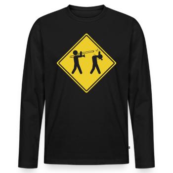 Warning Triangle Warning Sign Trombones Player T-Shirt - Men's Premium Organic Long Sleeve Shirt - black - Front - Nico (187cm)