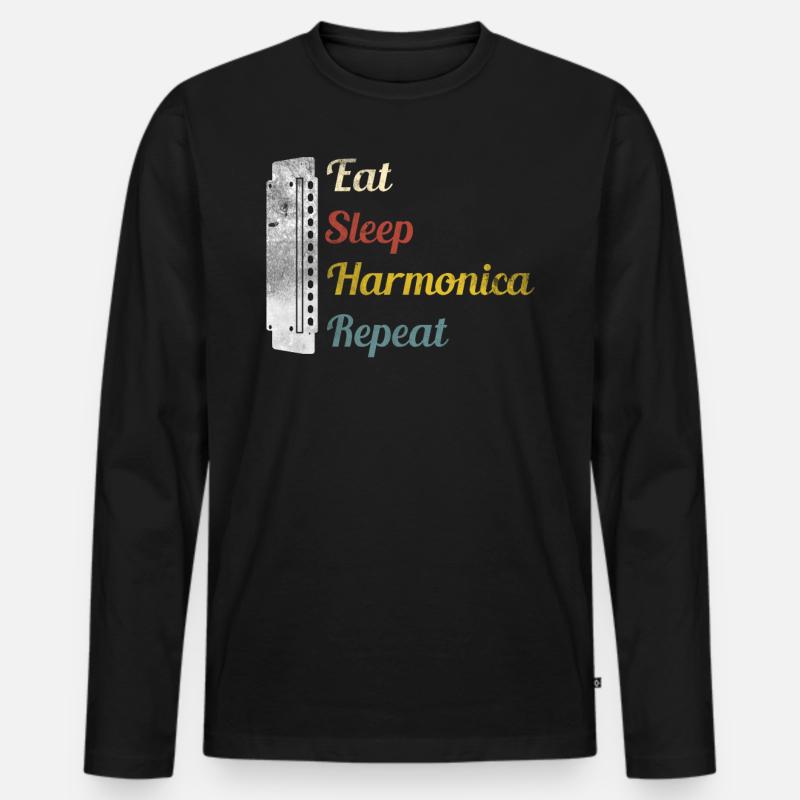 Eat Sleep Harmonica Repeat Mundharmonika - Männer Premium Bio Langarmshirt - Schwarz