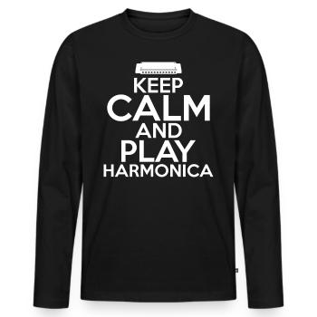 Gardez votre calme et jouez de l'harmonica Harmonica - T-shirt manches longues Premium bio Homme - noir - Devant - Nico (187cm)