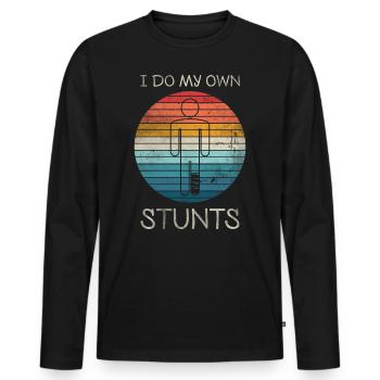 I Do My Own Stunts T-Shirt Beinbruch - Männer Premium Bio Langarmshirt - Schwarz - Vorne - Nico (187cm)
