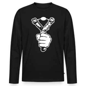 Steinschleuder Schleuder T-Shirt Geschenk - Männer Premium Bio Langarmshirt - Schwarz - Vorne - Nico (187cm)