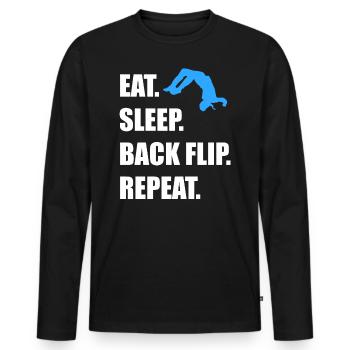 Eat Sleep Backflip Repeat Parkour T-Shirt - Männer Premium Bio Langarmshirt - Schwarz - Vorne - Nico (187cm)