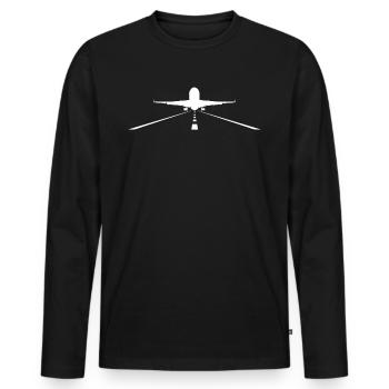 Flugzeug Pilot Landebahn T-Shirt Geschenk - Männer Premium Bio Langarmshirt - Schwarz - Vorne - Nico (187cm)
