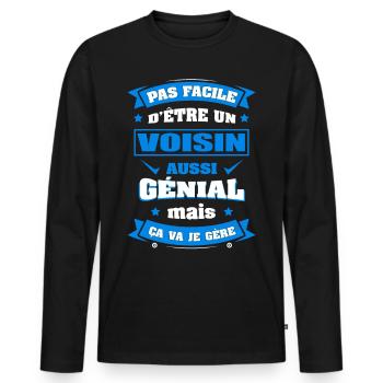 VOISIN GÉNIAL - T-shirt manches longues Premium bio Homme - noir - Devant - Nico (187cm)