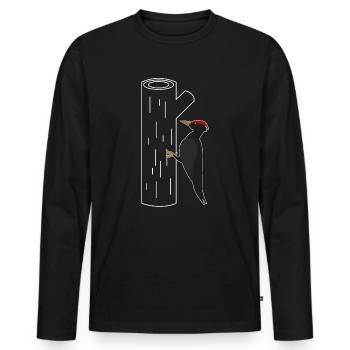Woodpecker On Tree T-Shirt Gift - Men's Premium Organic Long Sleeve Shirt - black - Front - Nico (187cm)