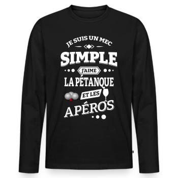 J'AIME LA PÉTANQUE ET LES APÉROS - T-shirt manches longues Premium bio Homme - noir - Devant - Nico (187cm)