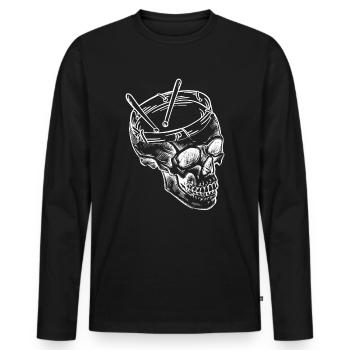 Crâne de mort Drummer Batteur - T-shirt manches longues Premium bio Homme - noir - Devant - Nico (187cm)