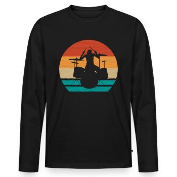 Batteur rétro vintage batteur - T-shirt manches longues Premium bio Homme - noir - Devant - Nico (187cm)