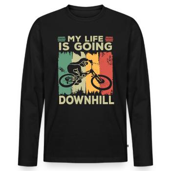 MTB Spruch Dirt Jump My Life is going Dowhill - Männer Premium Bio Langarmshirt - Schwarz - Vorne - Nico (187cm)