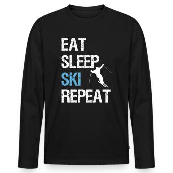 Eat Sleep Ski Repeat Skifahrer Shirt Geschenkidee - Männer Premium Bio Langarmshirt - Schwarz - Vorne - Nico (187cm)