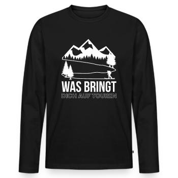 Was Bringt Dich Auf Touren? Skitouren - Männer Premium Bio Langarmshirt - Schwarz - Vorne - Nico (187cm)