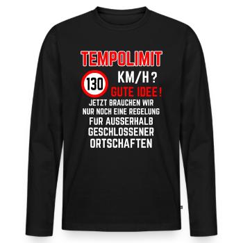 Tempolimit 130 km/h Autobahn Höchtgeschwindigkeit - Männer Premium Bio Langarmshirt - Schwarz - Vorne - Nico (187cm)