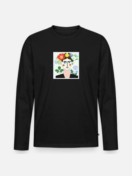 Blumenfrau Portät - Männer Premium Bio Langarmshirt - Schwarz