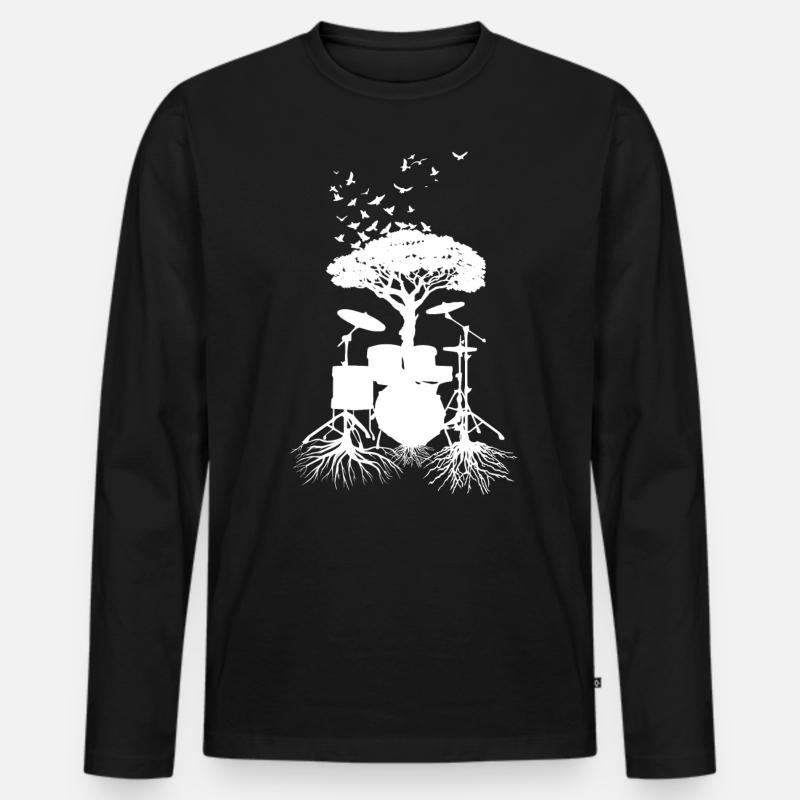 Schlagzeugerwurzeln, Drumsticks - Männer Premium Bio Langarmshirt - Schwarz