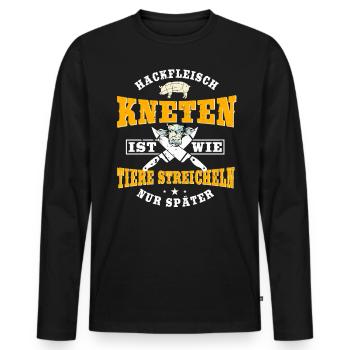 Hackfleisch kneten ist wie Tiere streicheln - Männer Premium Bio Langarmshirt - Schwarz - Vorne - Nico (187cm)