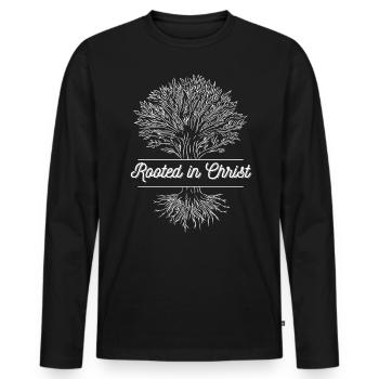 Rooted in Christ, Religious Christian - Men's Premium Organic Long Sleeve Shirt - black - Front - Nico (187cm)