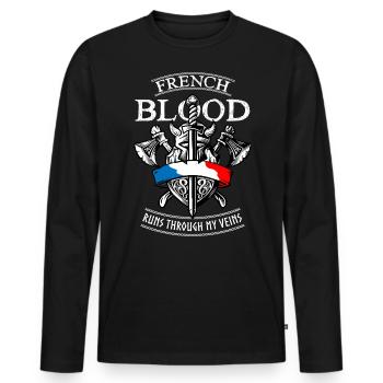 French Blood Flows Through My Veins - Men's Premium Organic Long Sleeve Shirt - black - Front - Nico (187cm)