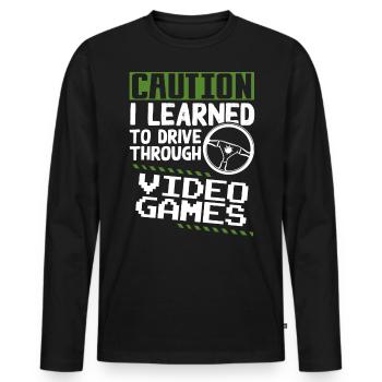 I Learned to Drive Through Video Games - Men's Premium Organic Long Sleeve Shirt - black - Front - Nico (187cm)