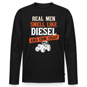 Real Men Smell Like Diesel And Cow Manure - Men's Premium Organic Long Sleeve Shirt - black - Front - Nico (187cm)
